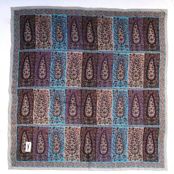 vtg 80s YVES ST LAURENT Paisley print silk scarf YSL